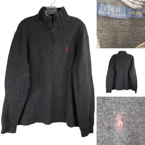 Polo Ralph Lauren Pullover Sweatshirt Vtg Men's Large Gray Zip Ribbed Cotton Zip